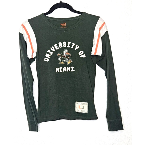 Womens T Shirt Small Green University Of Miami UM Hurricanes Long Sleeve Tee - Picture 1 of 10